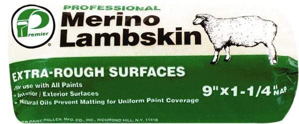 Premier Paint Roller - 1-1/4" Nap, 9" Wide Paint Roller Cover - Extra-Rough Texture, Lambskin - USA Tool & Supply