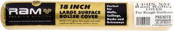 Premier Paint Roller - 1-1/4" Nap, 18" Wide Paint Roller Cover - Extra-Rough Texture, Polyester - USA Tool & Supply
