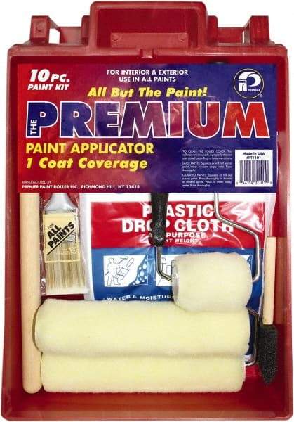 Premier Paint Roller - 1/2" Nap, Wall Paint Roller Set - 10" Wide, Steel Frame, Includes Paint Tray, Roller Cover & Frame - USA Tool & Supply