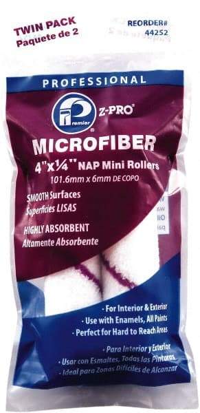 Premier Paint Roller - 1/4" Nap, 4" Wide Paint Mini Roller Covers - Smooth Texture, Microfiber - USA Tool & Supply
