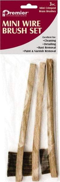 Premier Paint Roller - 3 Piece Brass Surface Preparation Wire Brush - 1/2" Bristle Length, 1/2" Wide, 8" OAL, Wood Block, Straight Wood Handle - USA Tool & Supply