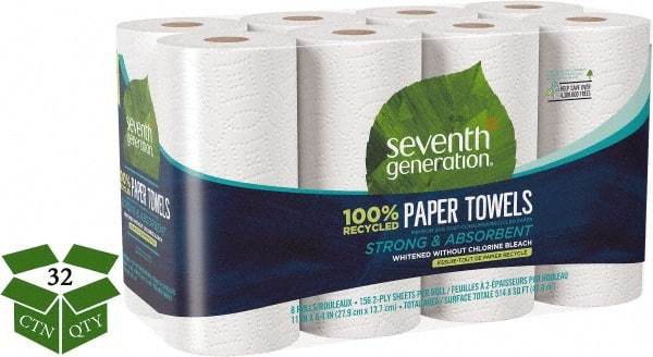 Seventh Generation - Perforated Roll of 2 Ply White Paper Towels - 11" Wide, No Added Dyes or Fragrances, 100% Recycled - USA Tool & Supply