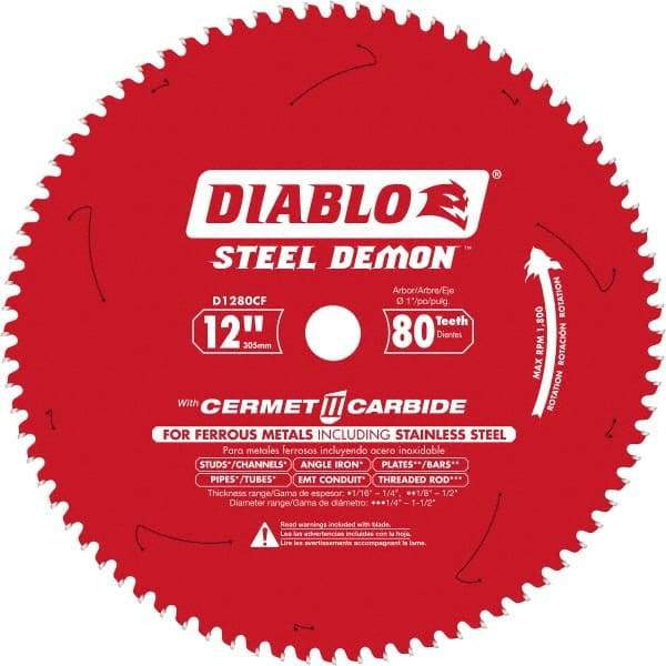 Freud - 12" Blade Diam, 80 Teeth, Carbide-Tipped Cold Saw Blade - 1" Arbor Hole Diam, 0.071" Blade Thickness - USA Tool & Supply