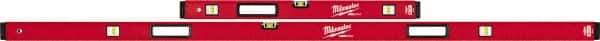 Milwaukee Tool - 32" & 78" Long 6 Vial Box Beam Level - Aluminum, Red, 2 Level & 4 Plumb Vials - USA Tool & Supply