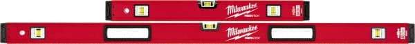 Milwaukee Tool - 24" & 48" Long 6 Vial Box Beam Level - Aluminum, Red, 2 Level & 4 Plumb Vials - USA Tool & Supply