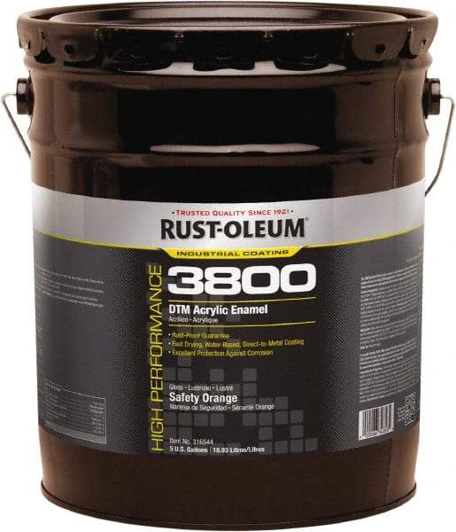 Rust-Oleum - 5 Gal Safety Orange Gloss Finish Acrylic Enamel Paint - 150 to 270 Sq Ft per Gal, Interior/Exterior, Direct to Metal - USA Tool & Supply