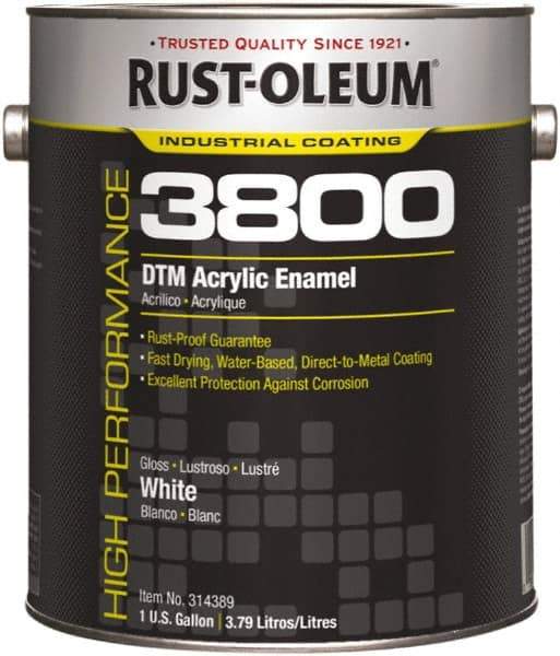 Rust-Oleum - 1 Gal White Gloss Finish Acrylic Enamel Paint - 150 to 270 Sq Ft per Gal, Interior/Exterior, Direct to Metal - USA Tool & Supply