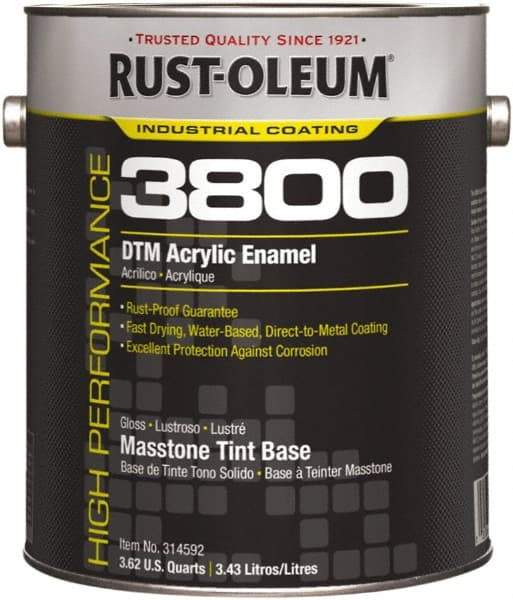 Rust-Oleum - 1 Gal Masstone Tint Base Gloss Finish Acrylic Enamel Paint - 150 to 270 Sq Ft per Gal, Interior/Exterior, Direct to Metal - USA Tool & Supply