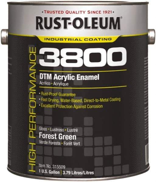 Rust-Oleum - 1 Gal Forest Green Gloss Finish Acrylic Enamel Paint - 150 to 270 Sq Ft per Gal, Interior/Exterior, Direct to Metal - USA Tool & Supply