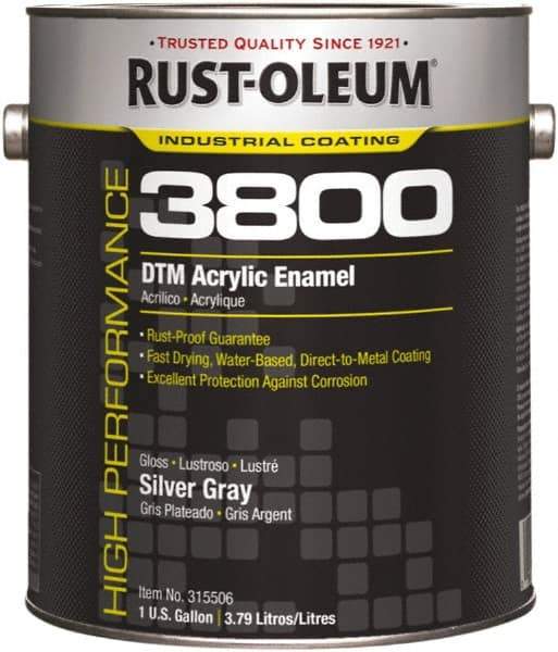 Rust-Oleum - 1 Gal Silver Gray Gloss Finish Acrylic Enamel Paint - 150 to 270 Sq Ft per Gal, Interior/Exterior, Direct to Metal - USA Tool & Supply