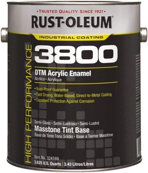 Rust-Oleum - 1 Gal Masstone Tint Base Semi Gloss Finish Acrylic Enamel Paint - 150 to 270 Sq Ft per Gal, Interior/Exterior, Direct to Metal - USA Tool & Supply