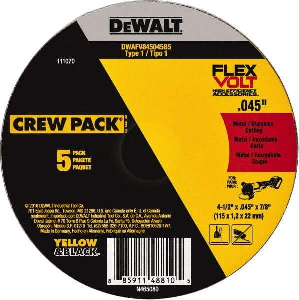 DeWALT - 4-1/2" Ceramic Cutoff Wheel - 0.045" Thick, 7/8" Arbor, 13,300 Max RPM, Use with Portable Tools - USA Tool & Supply