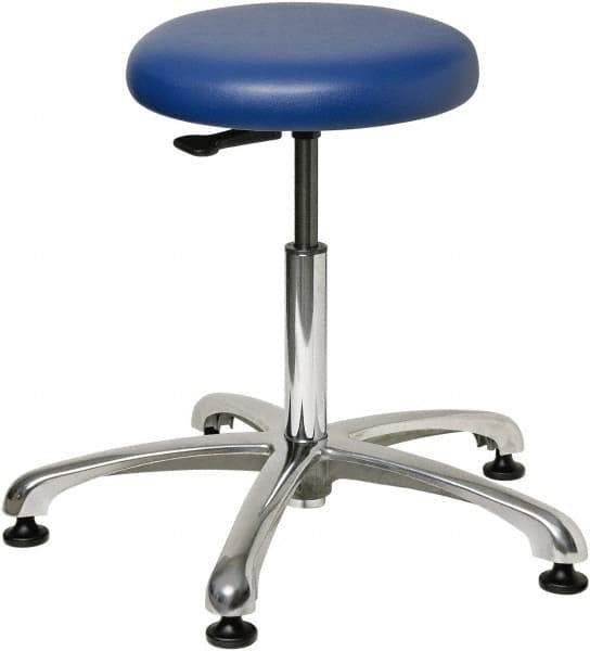 Bevco - 23" Wide x 23" Deep x 18-1/2 to 26" High, Steel Base, Versa Backless Stool Adjustable Height Swivel Stool with Polished Aluminum Base - Vinyl Seat, Blue, Mushroom Glides - USA Tool & Supply