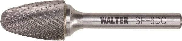 WALTER Surface Technologies - 5/8" Cut Diam, 1/4" Shank Diam, Tree Head Double Cut Burr - Tungsten Carbide, 1" LOC, 4" OAL - USA Tool & Supply