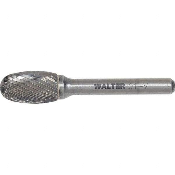 WALTER Surface Technologies - 1/2" Cut Diam, 1/4" Shank Diam, Egg Head Single Cut Burr - Tungsten Carbide, 7/8" LOC, 4-7/8" OAL - USA Tool & Supply