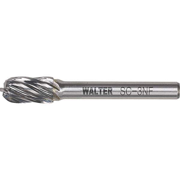 WALTER Surface Technologies - 5/8" Cut Diam, 1/4" Shank Diam, Cylinder Ball End Head Double Cut Burr - Tungsten Carbide, 1" LOC, 4" OAL - USA Tool & Supply