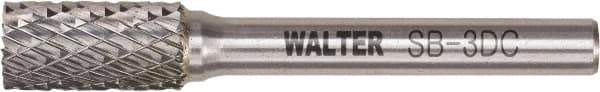 WALTER Surface Technologies - 3/8" Cut Diam, 1/4" Shank Diam, Cylinder Head Double Cut Burr - Tungsten Carbide, 3/4" LOC, 3-3/4" OAL - USA Tool & Supply