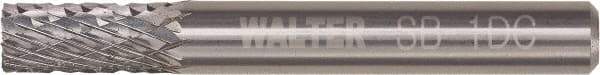 WALTER Surface Technologies - 1/4" Cut Diam, 1/4" Shank Diam, Cylinder Head Double Cut Burr - Tungsten Carbide, 5/8" LOC, 3-5/8" OAL - USA Tool & Supply