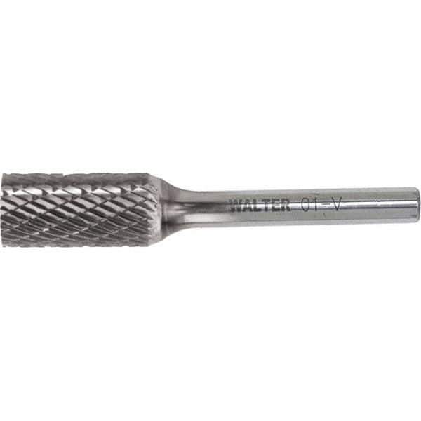 WALTER Surface Technologies - 5/8" Cut Diam, 1/4" Shank Diam, Cylinder Head Double Cut Burr - Tungsten Carbide, 1" LOC, 4" OAL - USA Tool & Supply