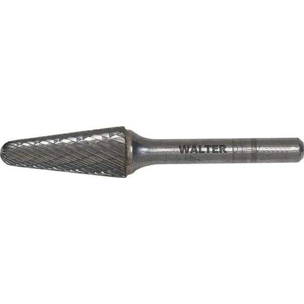 WALTER Surface Technologies - 1-1/2" Cut Diam, 1/4" Shank Diam, Cone Head Single Cut Burr - Tungsten Carbide, 1-1/8" LOC, 5-5/8" OAL - USA Tool & Supply