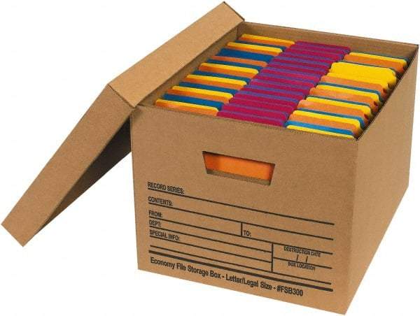 Made in USA - 1 Compartment, 12" Wide x 15" Deep, File Storage Boxes - Corrugated Cardboard, Kraft (Color) - USA Tool & Supply