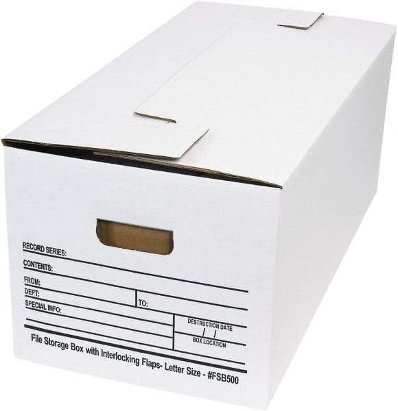 Made in USA - 1 Compartment, 12" Wide x 24" Deep, File Storage Boxes - Corrugated Cardboard, White - USA Tool & Supply