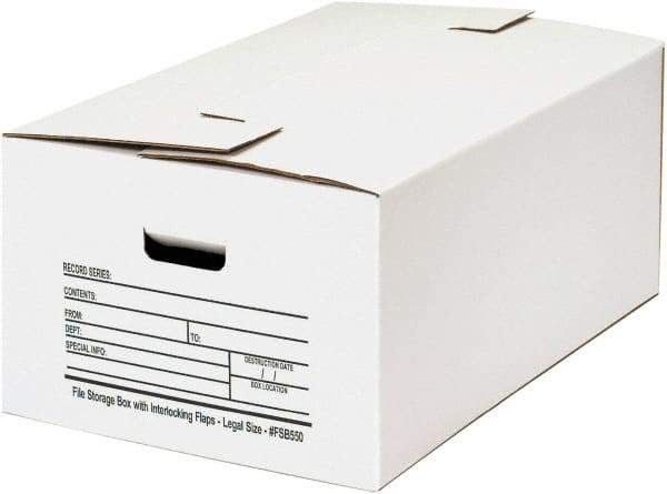 Made in USA - 1 Compartment, 15" Wide x 24" Deep, File Storage Boxes - Corrugated Cardboard, White - USA Tool & Supply