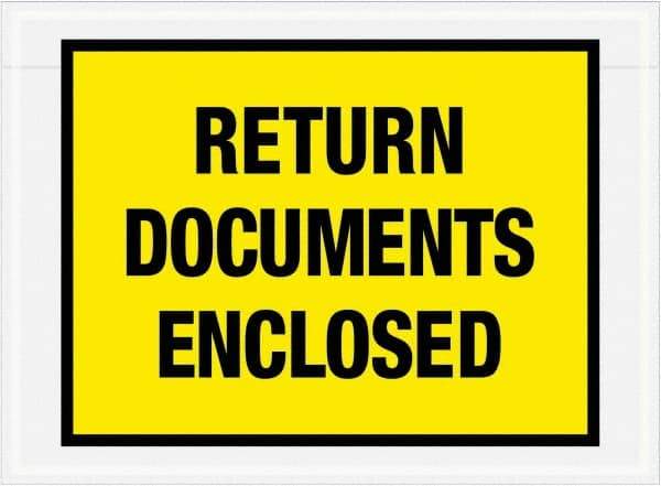 Value Collection - 1,000 Piece, 7-1/2" Long x 5-1/2" Wide, Packing List Envelope - Return Documents Enclosed, Yellow - USA Tool & Supply