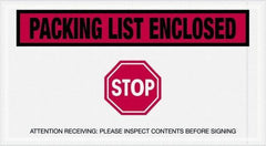Value Collection - 1,000 Piece, 5-1/2" Long x 10" Wide, Packing List Envelope - Packing List Enclosed - Stop, Red - USA Tool & Supply