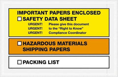 Value Collection - 1,000 Piece, 6-1/2" Long x 10" Wide, Packing List Envelope - Important Papers Enclosed, Yellow/Orange - USA Tool & Supply