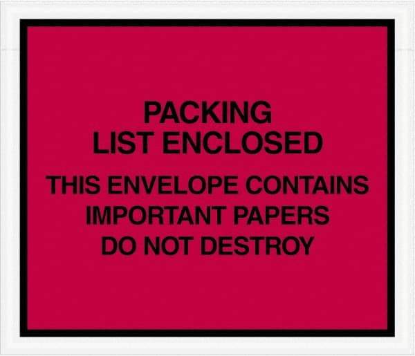 Value Collection - 1,000 Piece, 7" Long x 6" Wide, Packing List Envelope - Important Papers Enclosed, Red - USA Tool & Supply