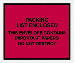 Value Collection - 1,000 Piece, 7" Long x 6" Wide, Packing List Envelope - Important Papers Enclosed, Red - USA Tool & Supply