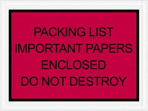 Value Collection - 1,000 Piece, 4-1/2" Long x 6" Wide, Packing List Envelope - Important Papers Enclosed, Red - USA Tool & Supply