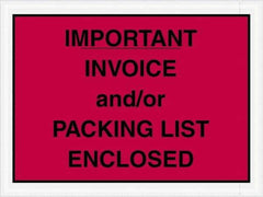 Value Collection - 1,000 Piece, 4-1/2" Long x 6" Wide, Packing List Envelope - Important Invoice and/or Packing List Enclosed, Red - USA Tool & Supply