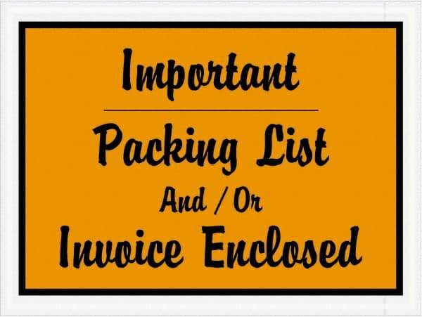 Value Collection - 1,000 Piece, 4-1/2" Long x 6" Wide, Packing List Envelope - Important Packing List And/Or Invoice Enclosed, Orange - USA Tool & Supply