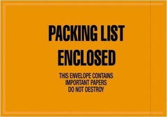 Value Collection - 1,000 Piece, 4-1/2" Long x 6" Wide, Packing List Envelope - Packing List Enclosed, Orange - USA Tool & Supply
