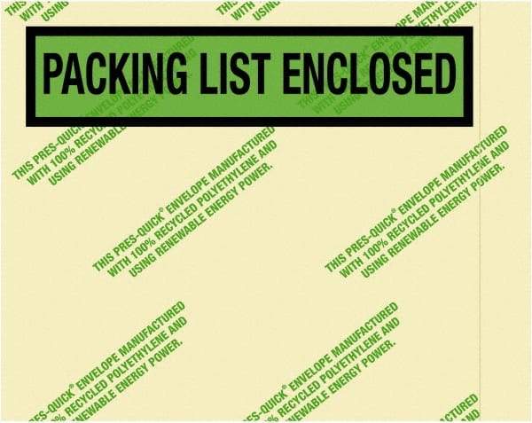 Value Collection - 1,000 Piece, 7" Long x 5-1/2" Wide, Packing List Envelope - Packing List Enclosed, Green - USA Tool & Supply