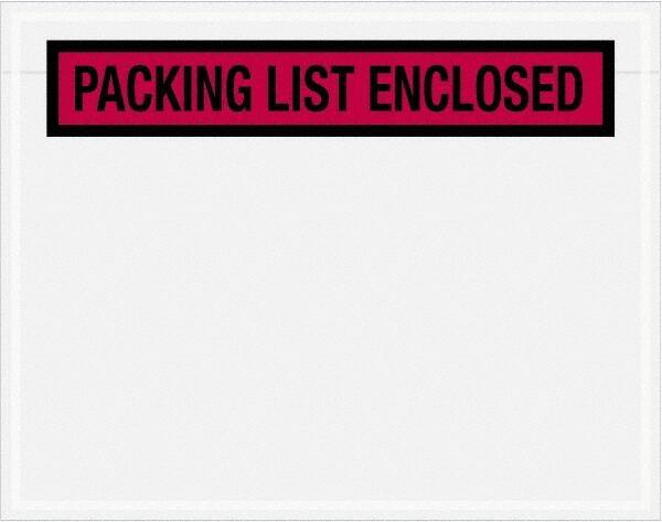 Value Collection - 1,000 Piece, 7" Long x 5-1/2" Wide, Packing List Envelope - Packing List Enclosed, Red - USA Tool & Supply