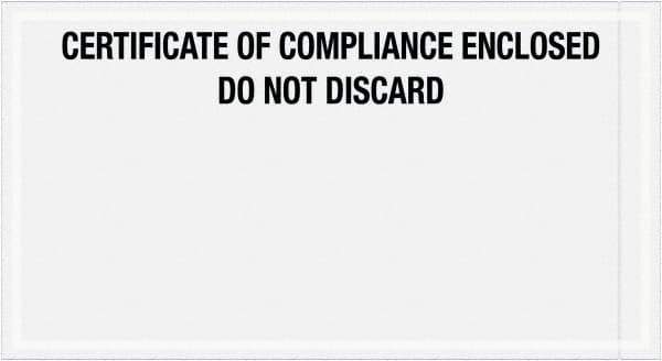Value Collection - 1,000 Piece, 6" Long x 11" Wide, Packing List Envelope - Certificate of Compliance Enclosed, Printed Clear - USA Tool & Supply