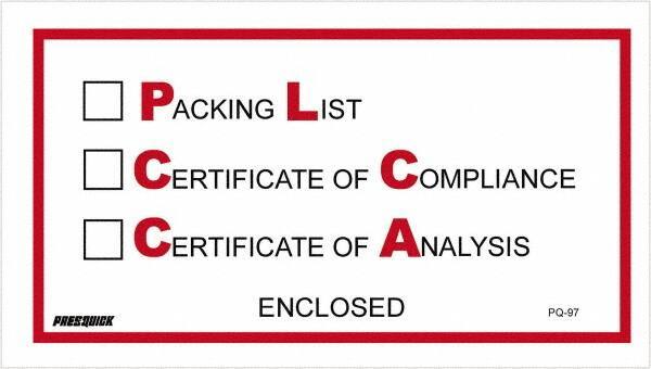 Value Collection - 1,000 Piece, 5-1/2" Long x 10" Wide, Packing List Envelope - Packing List/Certificate of Compliance/Certificate of Analysis Enclosed, Red/Black - USA Tool & Supply