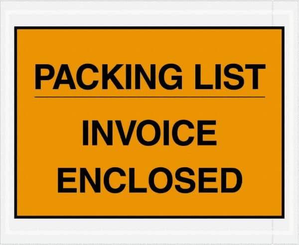 Value Collection - 1,000 Piece, 4-1/2" Long x 5-1/2" Wide, Packing List Envelope - Packing List/Invoice Enclosed, Orange - USA Tool & Supply