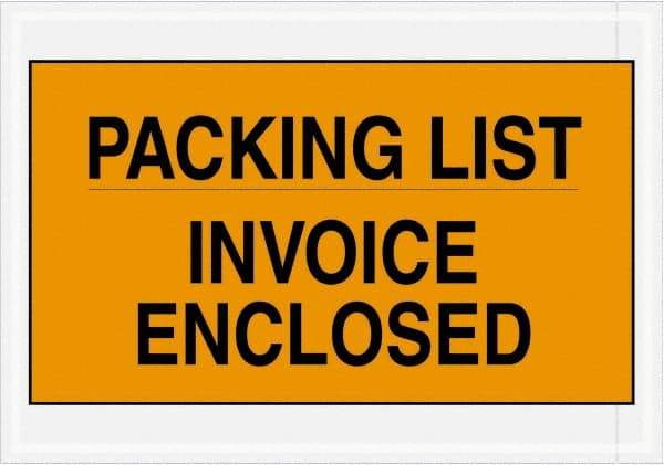 Value Collection - 1,000 Piece, 7" Long x 10" Wide, Packing List Envelope - Packing List/Invoice Enclosed, Orange - USA Tool & Supply