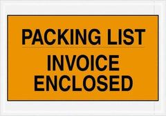 Value Collection - 1,000 Piece, 7" Long x 10" Wide, Packing List Envelope - Packing List/Invoice Enclosed, Orange - USA Tool & Supply