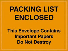 Value Collection - 1,000 Piece, 4-1/2" Long x 6" Wide, Packing List Envelope - Important Papers Enclosed, Orange - USA Tool & Supply