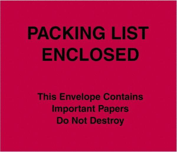 Value Collection - 1,000 Piece, 7" Long x 6" Wide, Packing List Envelope - Packing List Enclosed, Red - USA Tool & Supply
