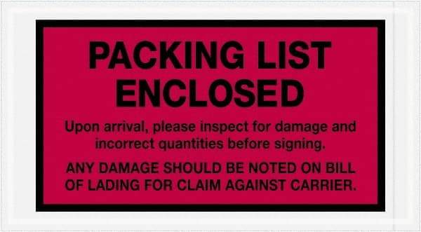 Value Collection - 1,000 Piece, 5-1/2" Long x 10" Wide, Packing List Envelope - Packing List Enclosed, Red - USA Tool & Supply