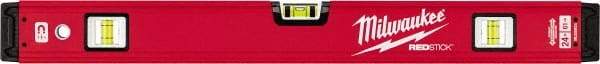 Milwaukee Tool - Magnetic 24" Long 3 Vial Box Beam Level - Aluminum, Red, 1 Level & 2 Plumb Vials - USA Tool & Supply