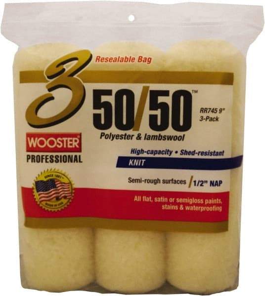 Wooster Brush - 1/2" Nap, 9" Wide Paint Roller Cover - Semi-Rough Texture, 50/50 Polyester & Wool Blend - USA Tool & Supply