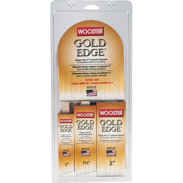 Wooster Brush - 1, 1-1/2 & 2" Angle/Flat Polyester General Purpose Paint Brush Set - 2-3/16, 2-7/16 & 2-11/16" Bristle Length, 2" Wood Fluted Handle - USA Tool & Supply