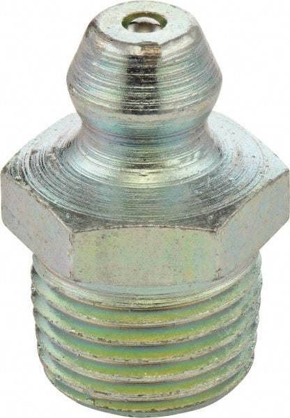 Umeta - Straight Head Angle, M12x1.50 Metric Stainless Steel Standard Grease Fitting - 14mm Hex, 17.5mm Overall Height, 6.5mm Shank Length - USA Tool & Supply